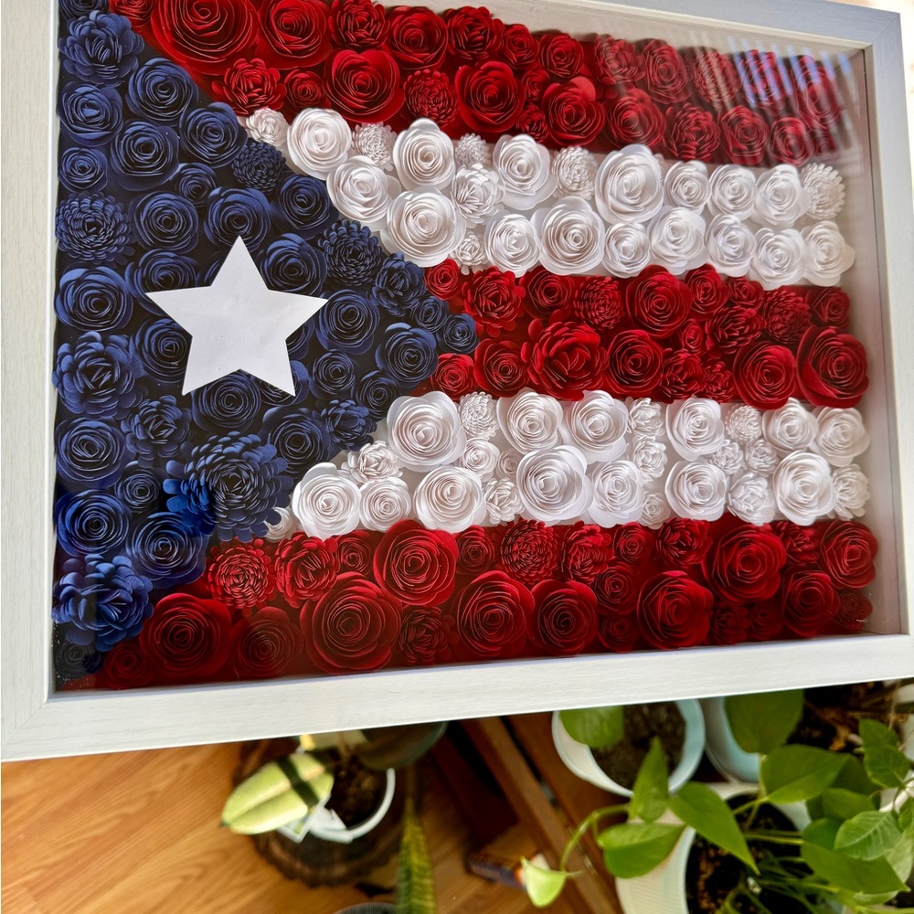 Puerto Rican Flag Shadow Box / Patriotic Floral Picture Frame